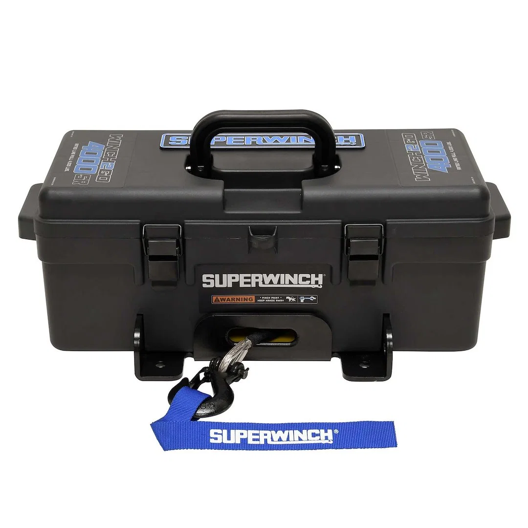 1140232 – SUPERWINCH Winch, Portable With Tool Box Enclosure 12 Volt Electric 4000 Pound Line Pull Capacity 50 Foot S...